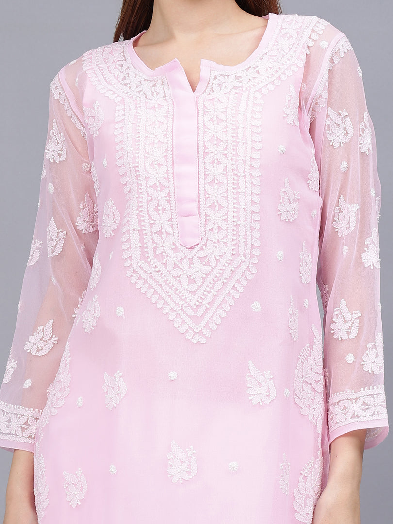 Seva Chikan Hand Embroidered Georgette Lucknowi Chikankari Kurta With Inner