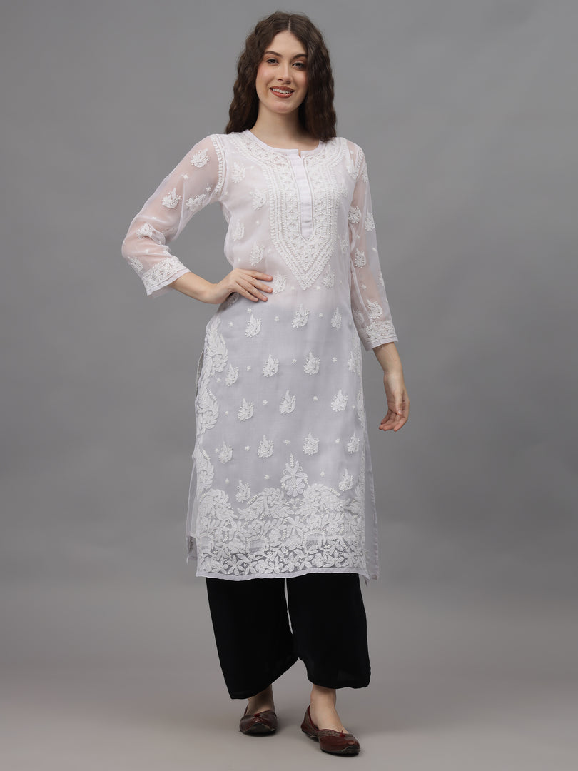 Seva Chikan Hand Embroidered Georgette Lucknowi Chikankari Kurta With Inner