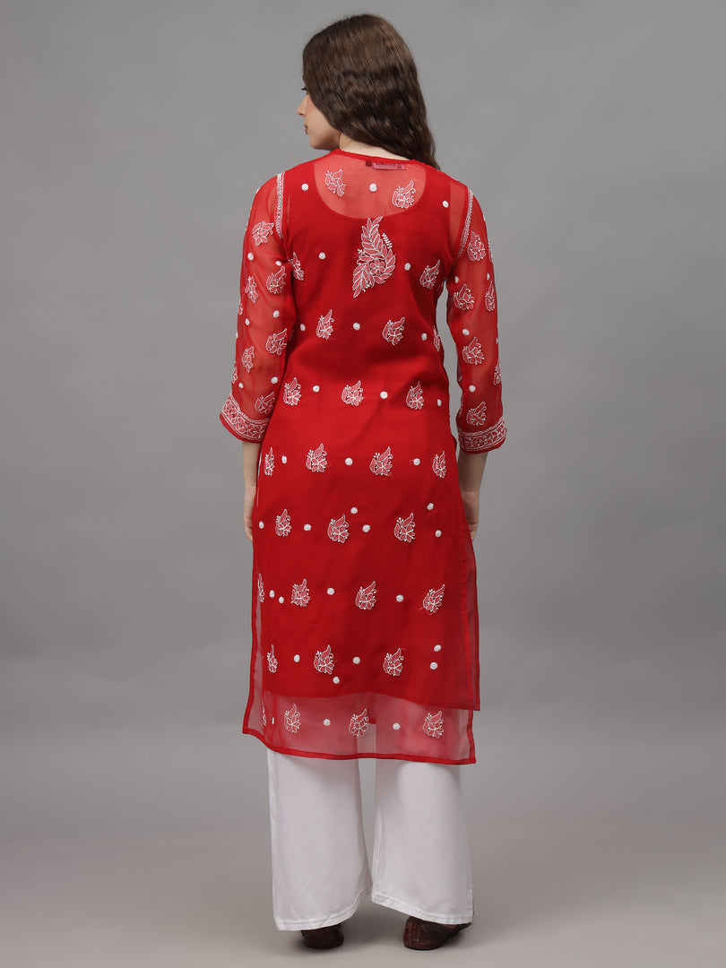 Seva Chikan Hand Embroidered Georgette Lucknowi Chikankari Kurta With Inner