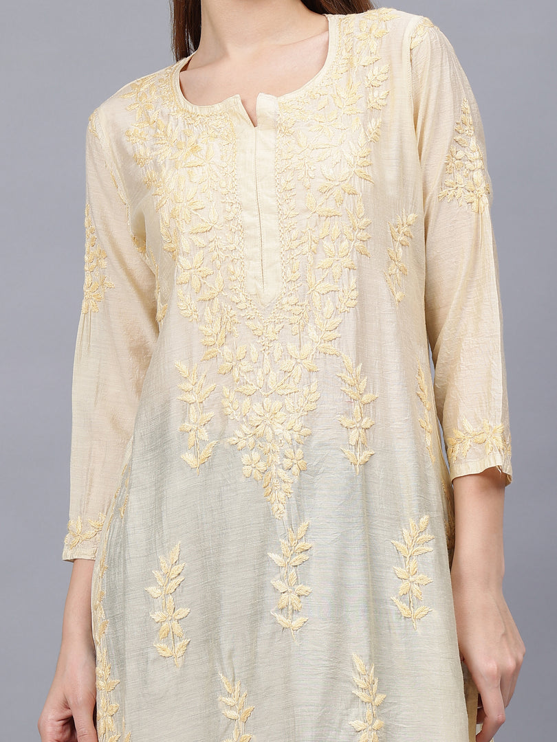 Seva Chikan Hand Embroidered Chanderi Lucknowi Chikankari Kurta