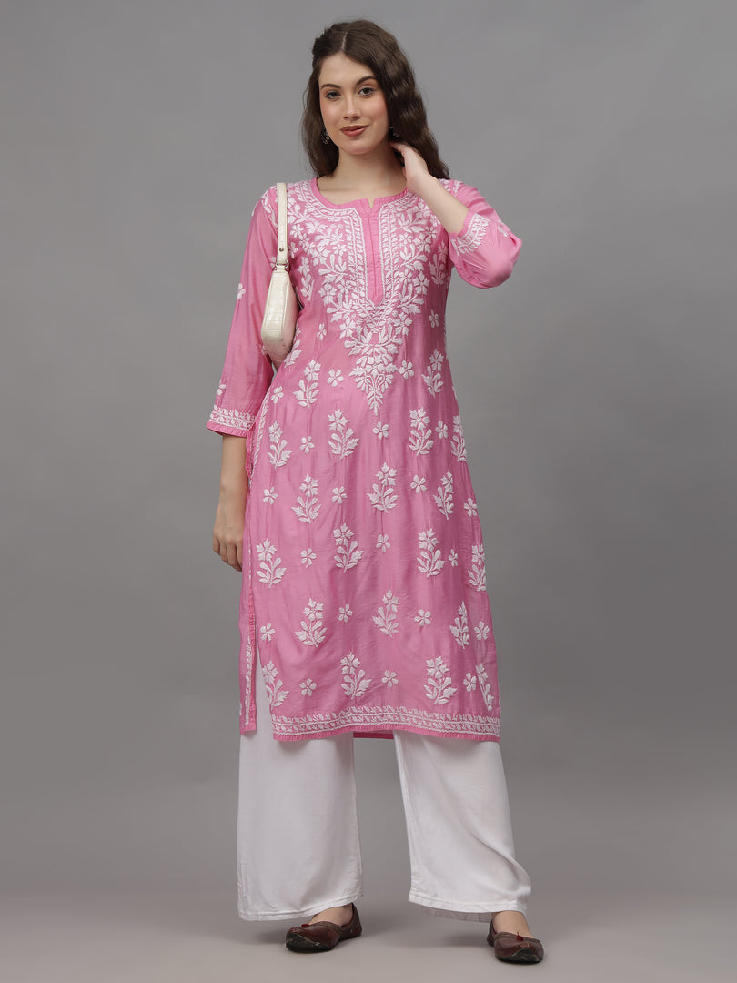 Seva Chikan Hand Embroidered Chanderi Lucknowi Chikankari Kurta