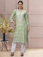 Load image into Gallery viewer, Seva Chikan Hand Embroidered Chanderi Lucknowi Chikankari Kurta
