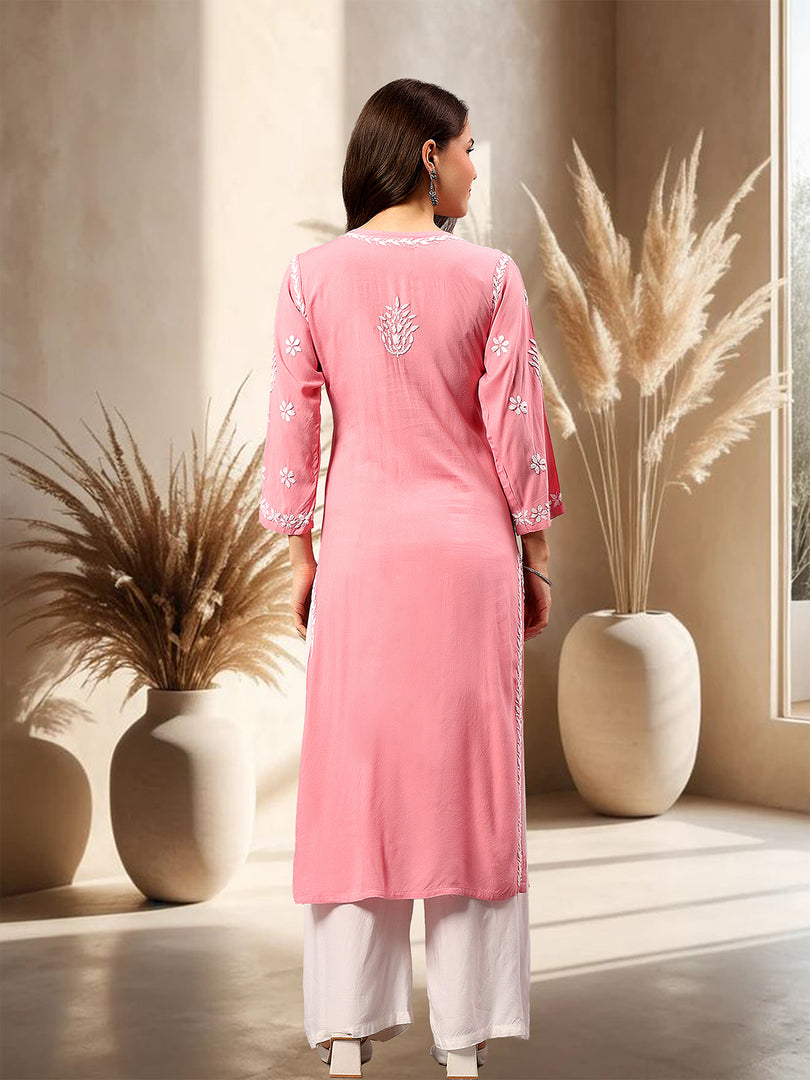 Seva Chikan Hand Embroidered Rayon Lucknowi Chikankari Kurta