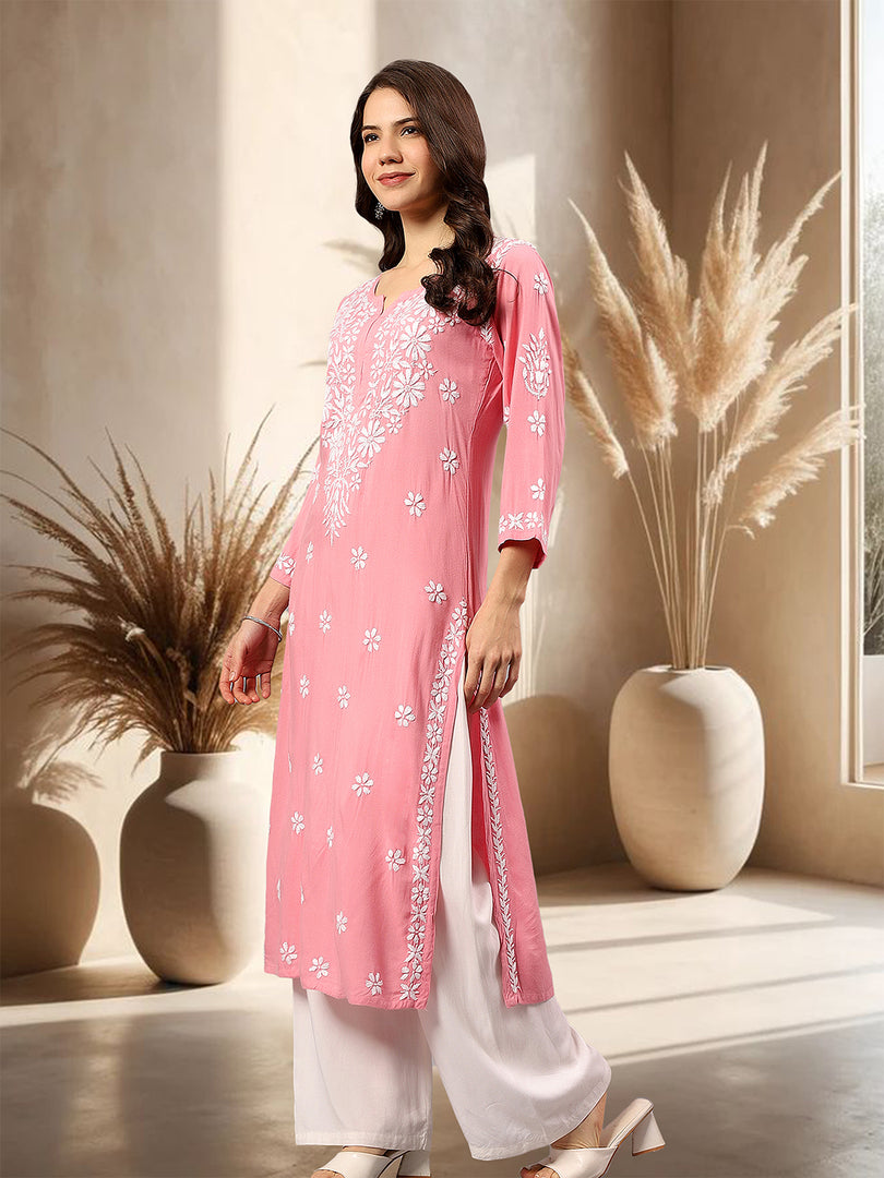 Seva Chikan Hand Embroidered Rayon Lucknowi Chikankari Kurta