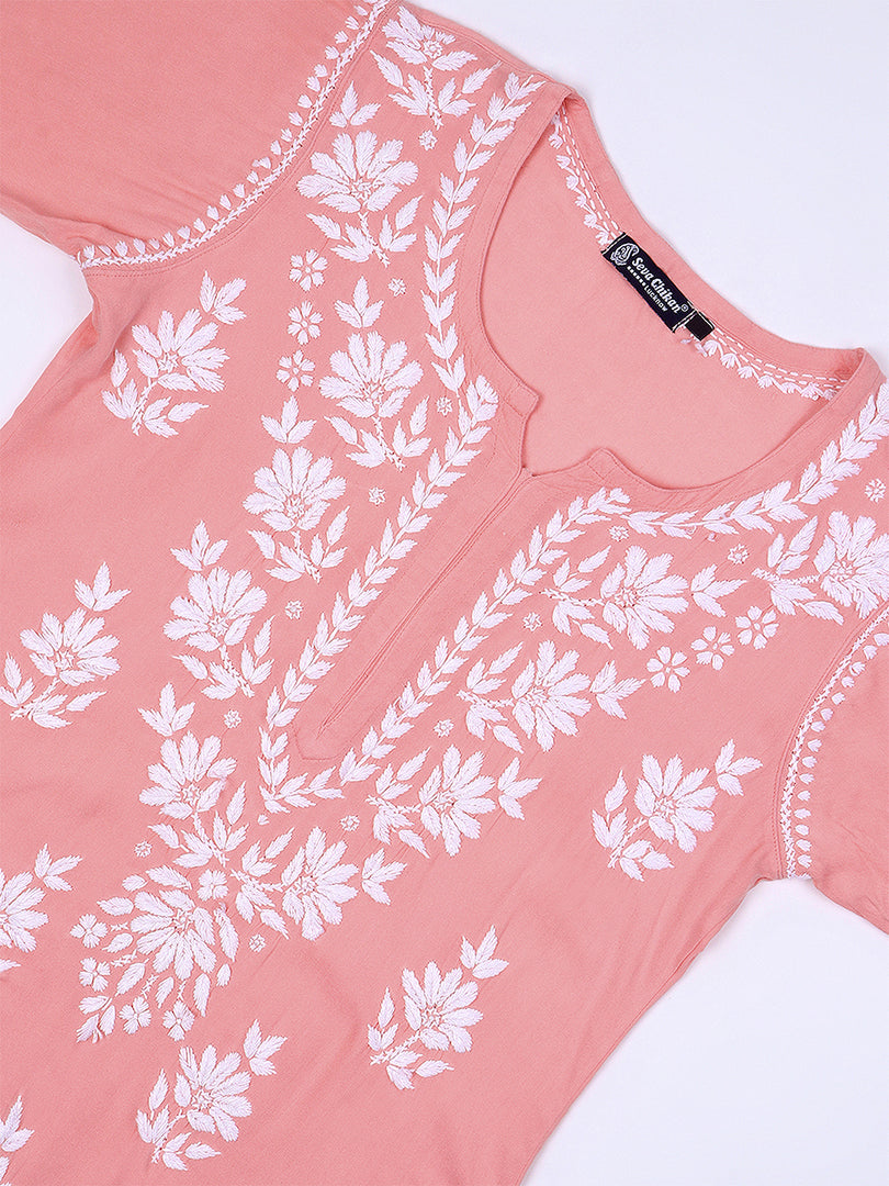 Seva Chikan Hand Embroidered Rayon Lucknowi Chikankari Kurta