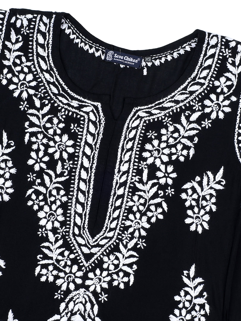 Seva Chikan Hand Embroidered Lucknowi Chikankari Black Cotton Kurta SCL4772