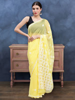 Load image into Gallery viewer, Seva Chikan Hand Embroidered Lucknowi Chikankari Yellow Georgette Saree- SCL6015