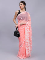 Load image into Gallery viewer, Seva Chikan Hand Embroidered Lucknowi Chikankari Peach Georgette Saree- SCL6018