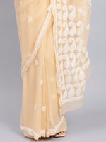 Load image into Gallery viewer, Seva Chikan Hand Embroidered Lucknowi Chikankari Beige Georgette Saree- SCL6019