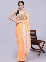 Load image into Gallery viewer, Seva Chikan Hand Embroidered Lucknowi Chikankari Neon Orange Georgette Saree- SCL6020
