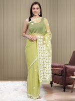 Load image into Gallery viewer, Seva Chikan Hand Embroidered Lucknowi Chikankari Green Georgette Saree- SCL6022
