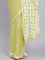 Load image into Gallery viewer, Seva Chikan Hand Embroidered Lucknowi Chikankari Green Georgette Saree- SCL6022
