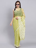 Load image into Gallery viewer, Seva Chikan Hand Embroidered Lucknowi Chikankari Green Georgette Saree- SCL6022