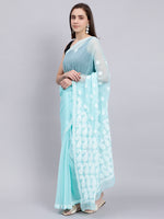 Load image into Gallery viewer, Seva Chikan Hand Embroidered Lucknowi Chikankari Sea Green Georgette Saree- SCL6023