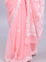 Load image into Gallery viewer, Seva Chikan Hand Embroidered Peach Georgette Lucknowi Chikankari Saree- SCL6024