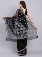 Load image into Gallery viewer, Seva Chikan Hand Embroidered Black Georgette Lucknowi Chikankari Saree- SCL6025