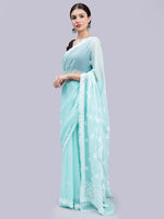 Load image into Gallery viewer, Seva Chikan Hand Embroidered Sea Green Georgette Lucknowi Chikankari Saree- SCL6026