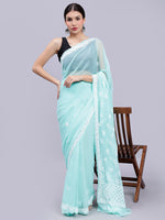 Load image into Gallery viewer, Seva Chikan Hand Embroidered Sea Green Georgette Lucknowi Chikankari Saree- SCL6026