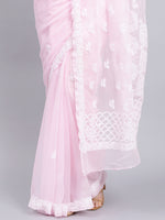 Load image into Gallery viewer, Seva Chikan Hand Embroidered Pink Georgette Lucknowi Chikankari Saree- SCL6027