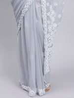 Load image into Gallery viewer, Seva Chikan Hand Embroidered Grey Georgette Lucknowi Chikankari Saree- SCL6030
