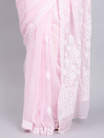 Load image into Gallery viewer, Seva Chikan Hand Embroidered Pink Georgette Lucknowi Chikankari Saree- SCL6031