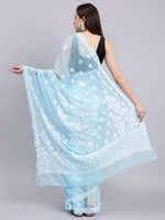 Load image into Gallery viewer, Seva Chikan Hand Embroidered Blue Georgette Lucknowi Chikankari Saree- SCL6033
