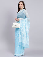 Load image into Gallery viewer, Seva Chikan Hand Embroidered Blue Georgette Lucknowi Chikankari Saree- SCL6033
