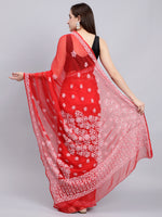 Load image into Gallery viewer, Seva Chikan Hand Embroidered Red Georgette Lucknowi Chikankari Saree- SCL6034