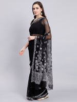 Load image into Gallery viewer, Seva Chikan Hand Embroidered Black Georgette Lucknowi Chikankari Saree- SCL6035
