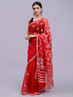 Load image into Gallery viewer, Seva Chikan Hand Embroidered Red Georgette Lucknowi Chikankari Saree- SCL6036