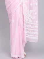 Load image into Gallery viewer, Seva Chikan Hand Embroidered Pink Georgette Lucknowi Chikankari Saree- SCL6037