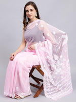 Load image into Gallery viewer, Seva Chikan Hand Embroidered Pink Georgette Lucknowi Chikankari Saree- SCL6037