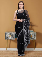 Load image into Gallery viewer, Seva Chikan Hand Embroidered Black Georgette Lucknowi Chikankari Saree- SCL6038