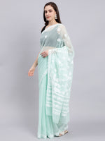 Load image into Gallery viewer, Seva Chikan Hand Embroidered Sea Green Georgette Lucknowi Chikankari Saree- SCL6040