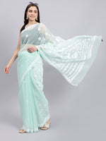 Load image into Gallery viewer, Seva Chikan Hand Embroidered Sea Green Georgette Lucknowi Chikankari Saree- SCL6040
