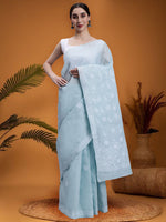 Load image into Gallery viewer, Seva Chikan Hand Embroidered Grey Terivoil Cotton Lucknowi Chikankari Saree- SCL6043