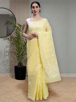 Load image into Gallery viewer, Seva Chikan Hand Embroidered Yellow Terivoil Cotton Lucknowi Chikankari Saree- SCL6046