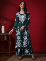 Load image into Gallery viewer, Seva Chikan Hand Embroidered Modal Cotton Kurta with Palazzo