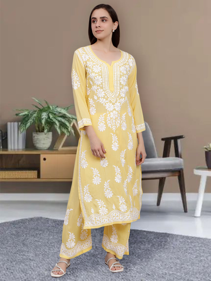 Seva Chikan Hand Embroidered Modal Lucknowi Chikankari Kurta Set Seva Chikan Hand Embroidered Modal Lucknowi Chikankari Kurta Set