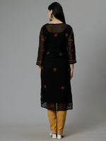 Load image into Gallery viewer, Seva Chikan Hand Embroidered Black Georgette Lucknowi Chikankari Kurta Set