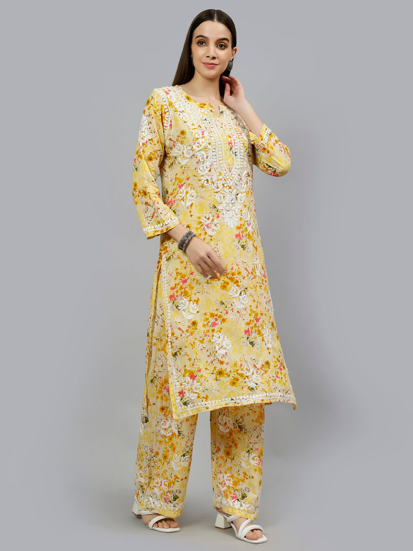 Seva Chikan Hand Embroidered Mal Mal Lucknowi Chikankari Kurta Set