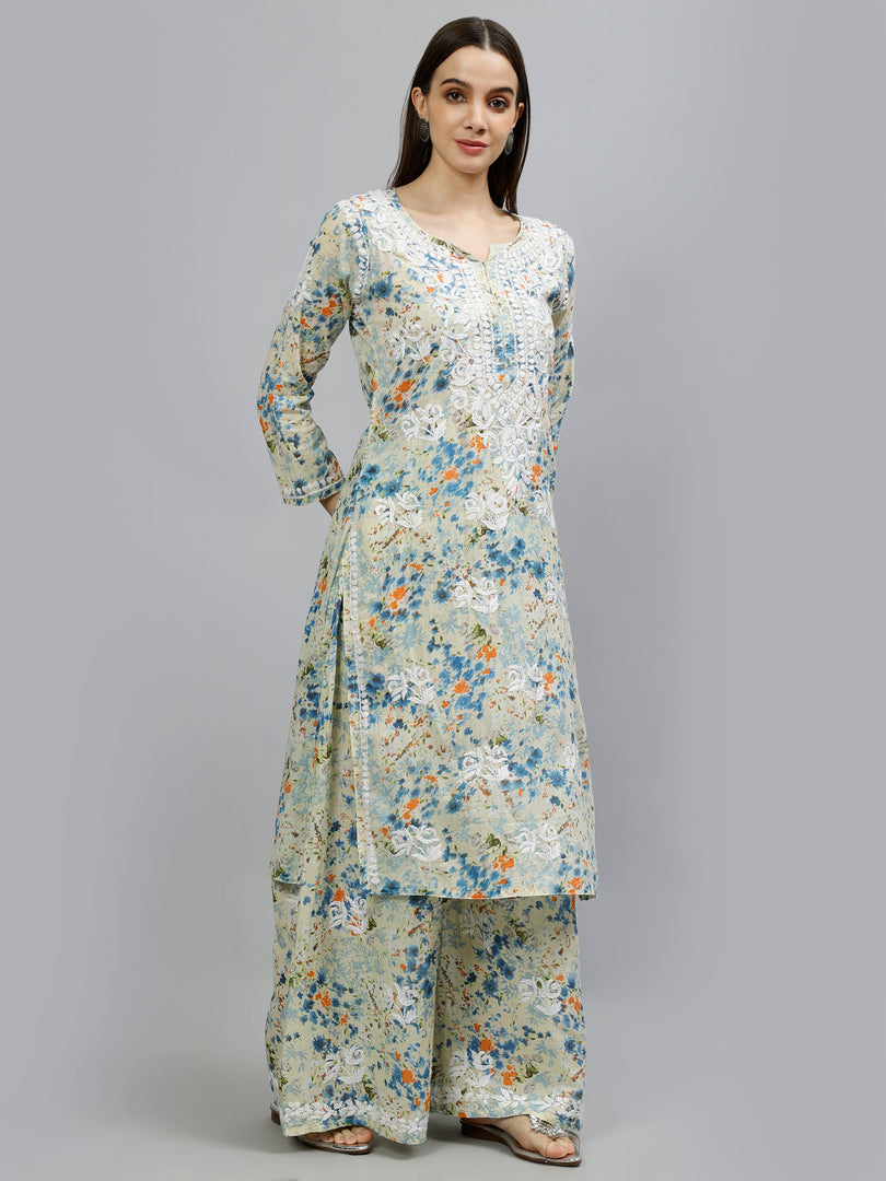 Seva Chikan Hand Embroidered Mal Mal Lucknowi Chikankari Kurta Set