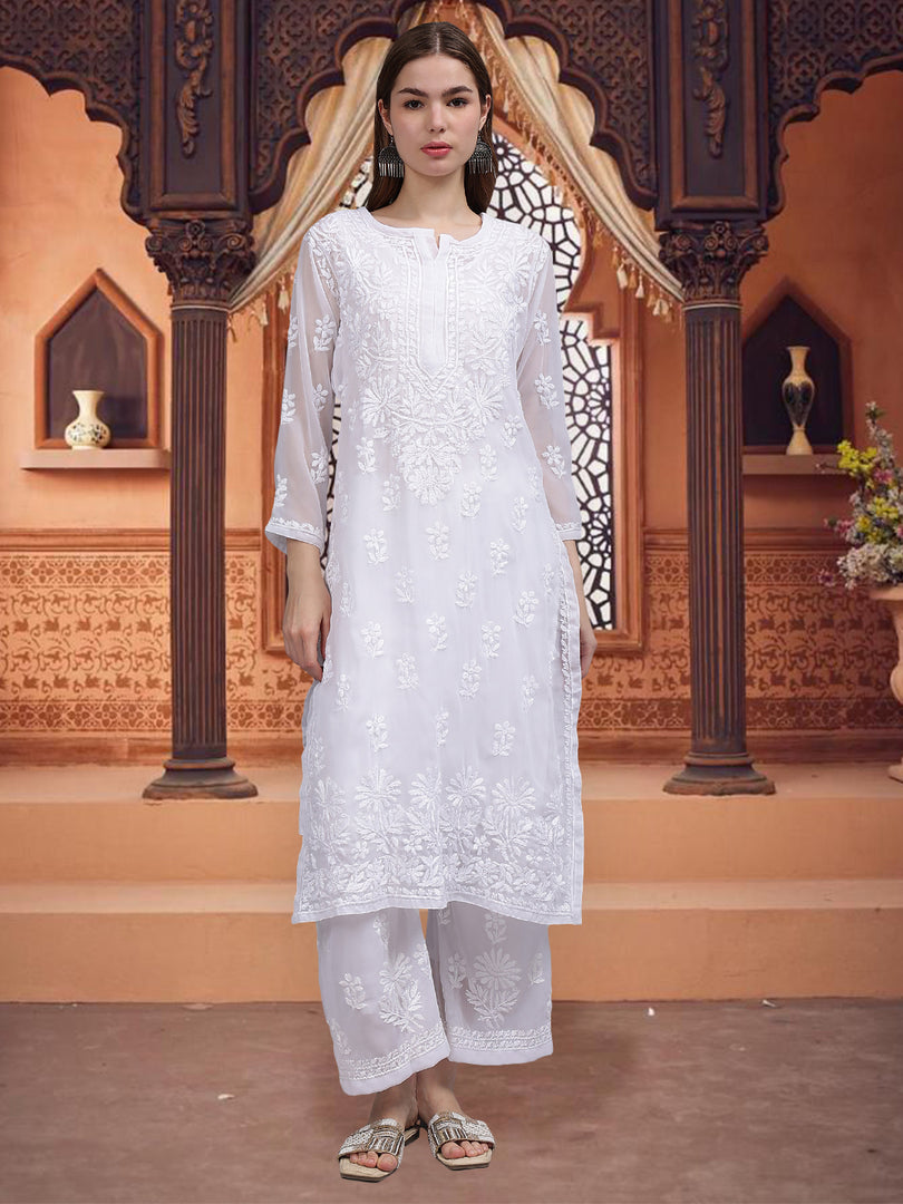 white chikan dress design Fashion trends | White chicken Kari dress Chicken kari Embroidered frock. . Without inner. . White Plain trouser. . 2pc & 3pc stitched dress (Frock