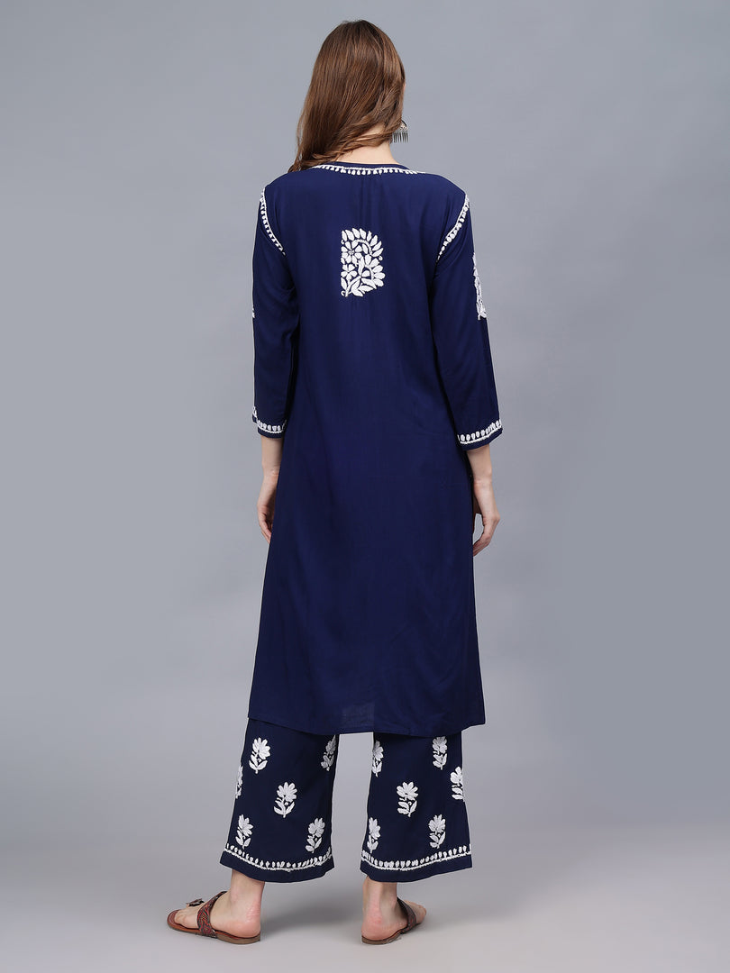 Seva Chikan Hand Embroidered Rayon Lucknowi Chikankari Kurta Set