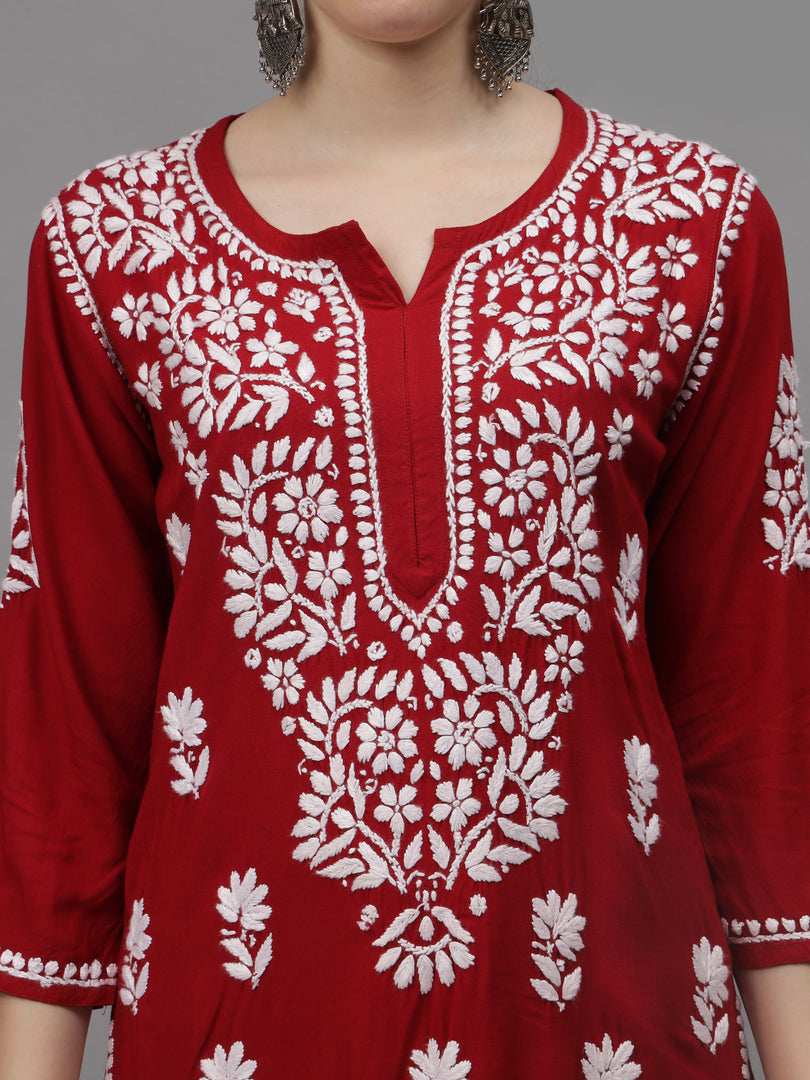 Seva Chikan Hand Embroidered Rayon Lucknowi Chikankari Kurta Set