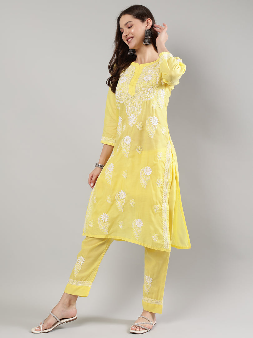Seva Chikan Hand Embroidered Cotton Lucknowi Chikankari Kurta Set
