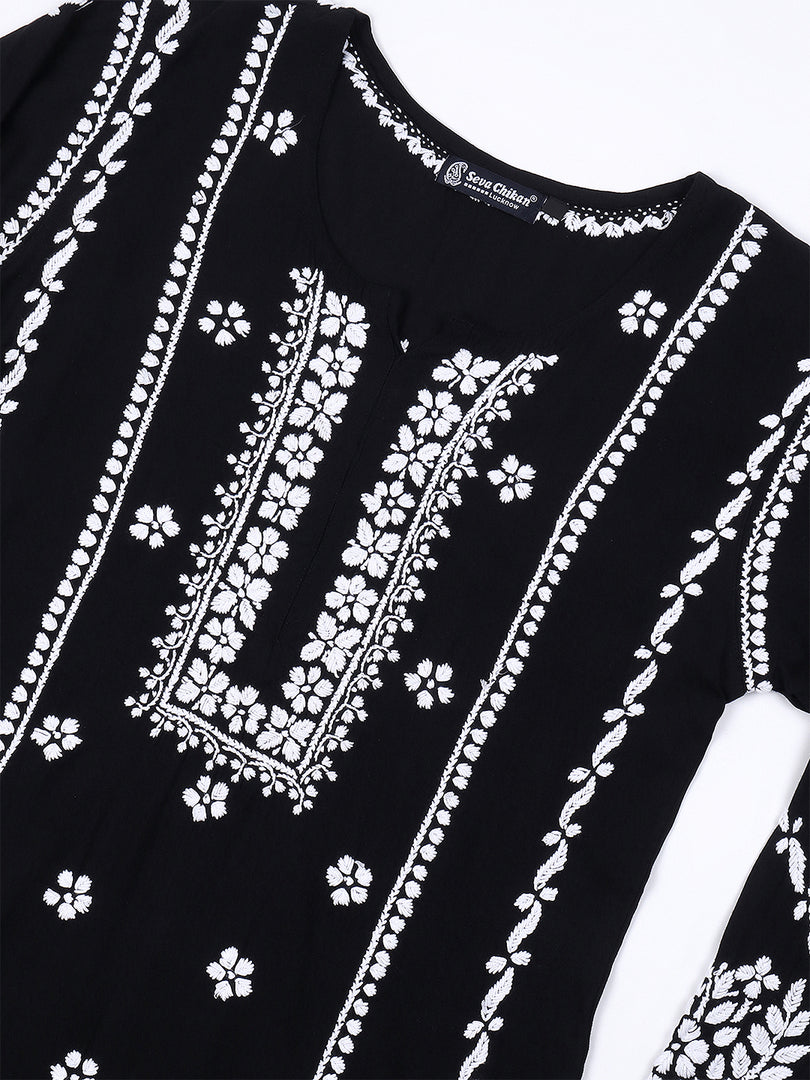 Seva Chikan Hand Embroidered Rayon Lucknowi Chikankari Kurta Set