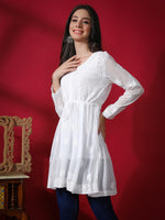 Load image into Gallery viewer, Seva Chikan Hand Embroidered White Viscose Georgette Lucknowi Chikan Top With Slip-SCL9010