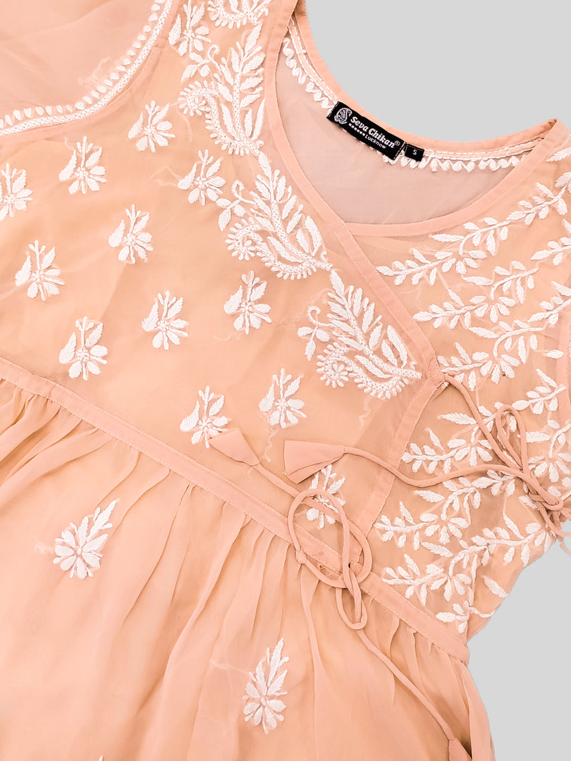 Seva Chikan Hand Embroidered Georgette Lucknowi Chikankari Top With Slip