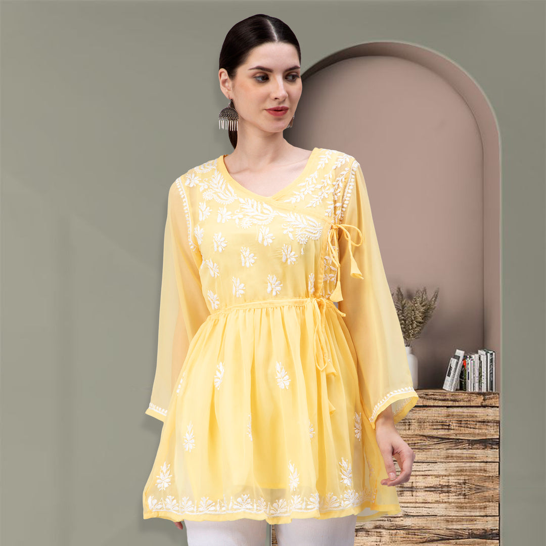 Aggregate more than 101 georgette yellow chikan kurti best